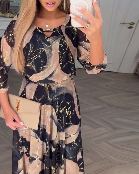 Clemensia | Fließendes Maxikleid mit abstraktem Marmordesign