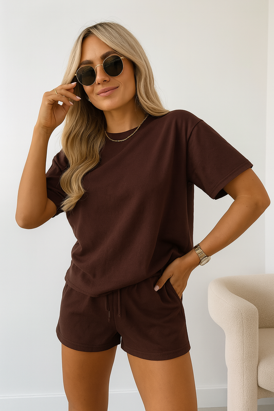Paula | Loungewear-Set mit locker geschnittenem T-Shirt und Tunnelzug-Hose oder -Shorts