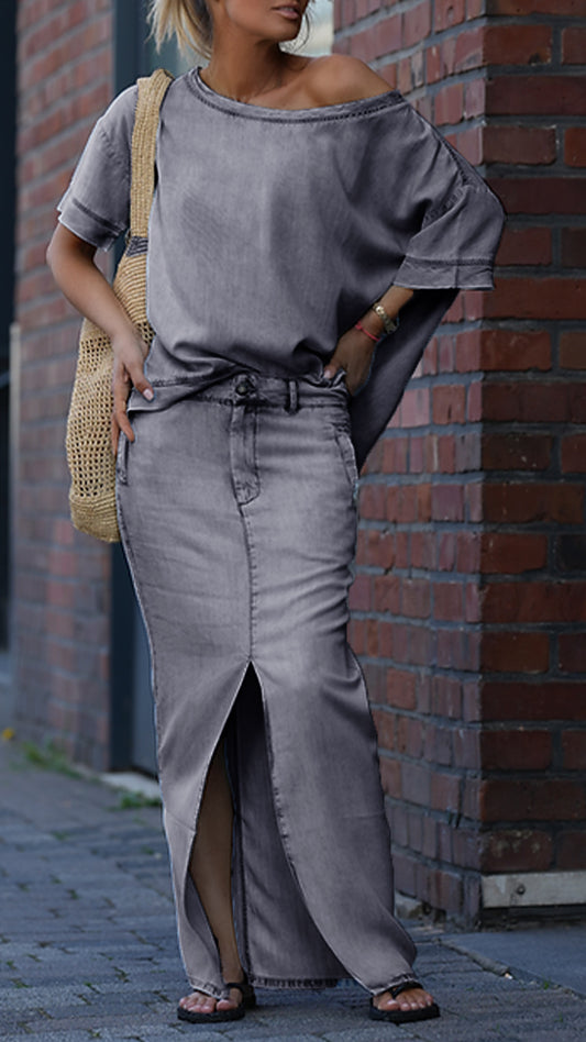 Clara | Zweiteiliges Set mit schulterfreiem Top und Maxirock