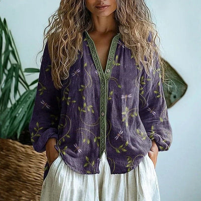 Juna | Vintage-Bluse mit Blatt- und Blumenmuster