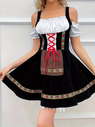 Elena | Schulterfreies Schwarzes Dirndl Kleid für Oktoberfest