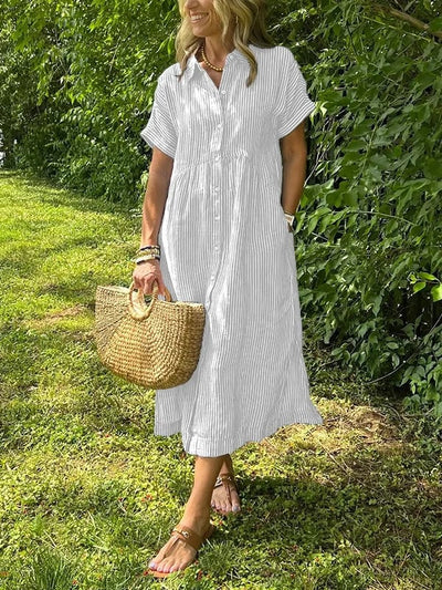 Theresa | Midi-Hemdblusenkleid in Streifen mit Knopfleiste