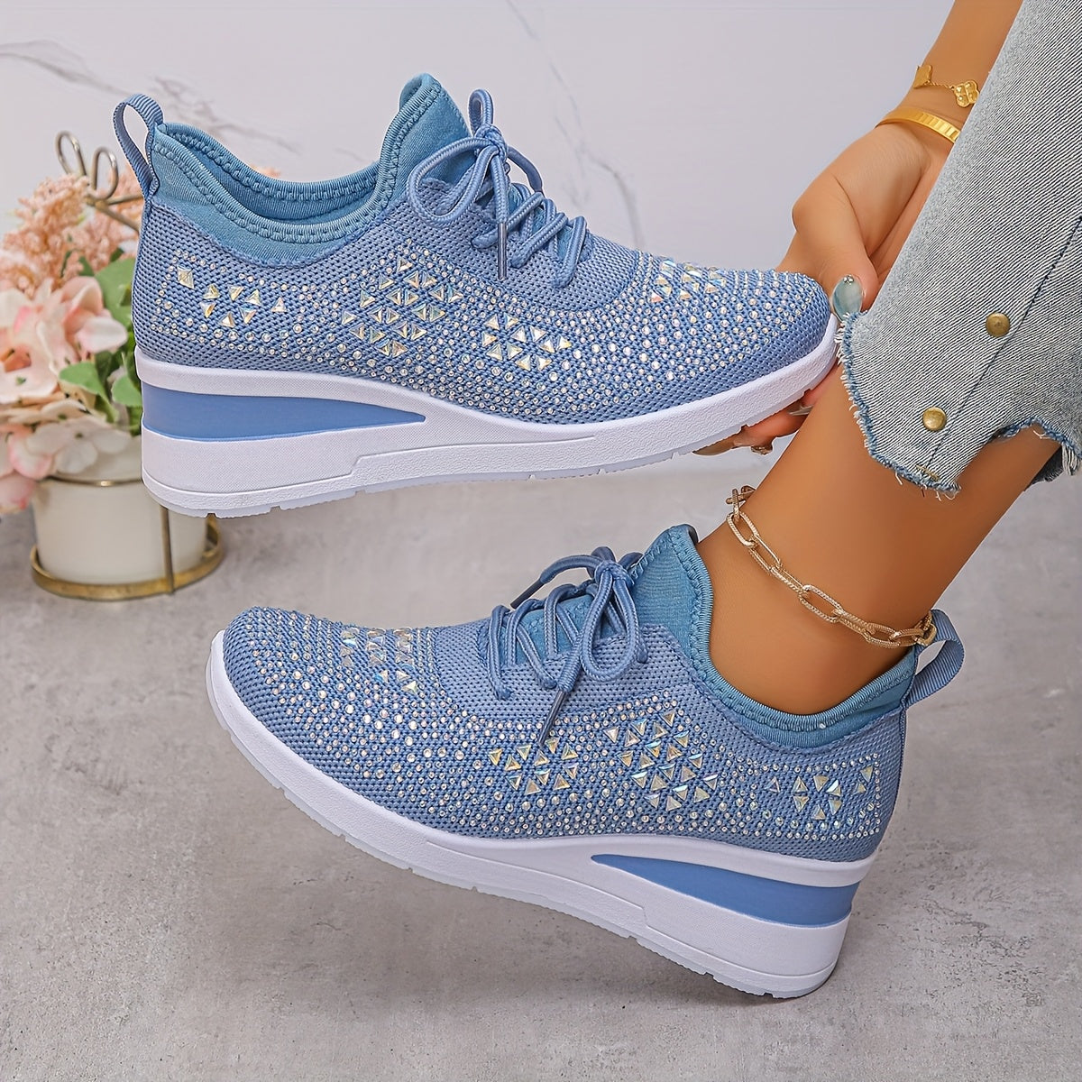 Svenja | Damen-Plateau-Sneaker mit Strasssteinen