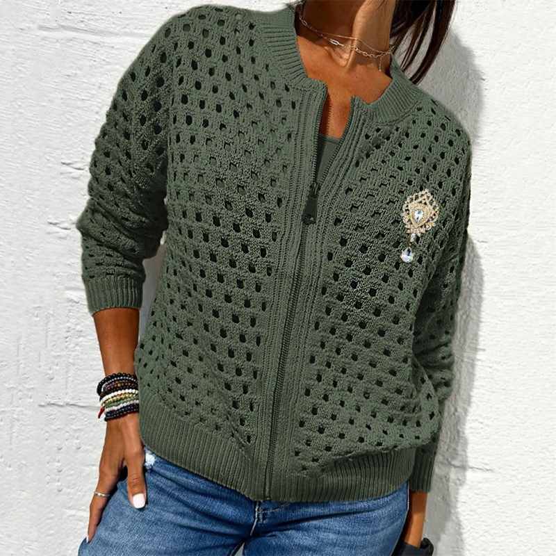 Yvonne | Zip-Up-Jacke mit gehäkelter Openwork-Struktur