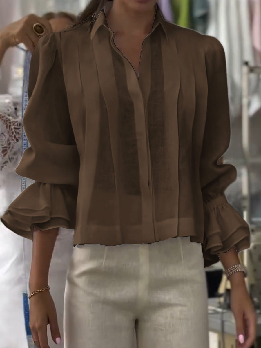 Riva | Baumwollbluse mit Plissees und Volantärmeln