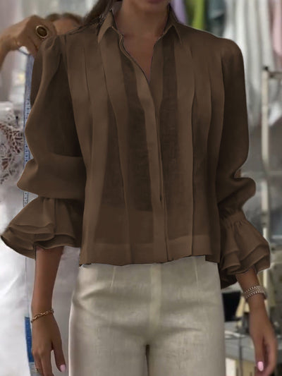 Riva | Baumwollbluse mit Plissees und Volantärmeln