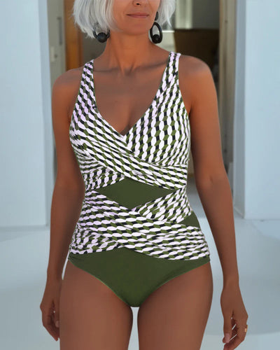 Agathe | Einteiler mit Criss-Cross-Front und geometrischem Print