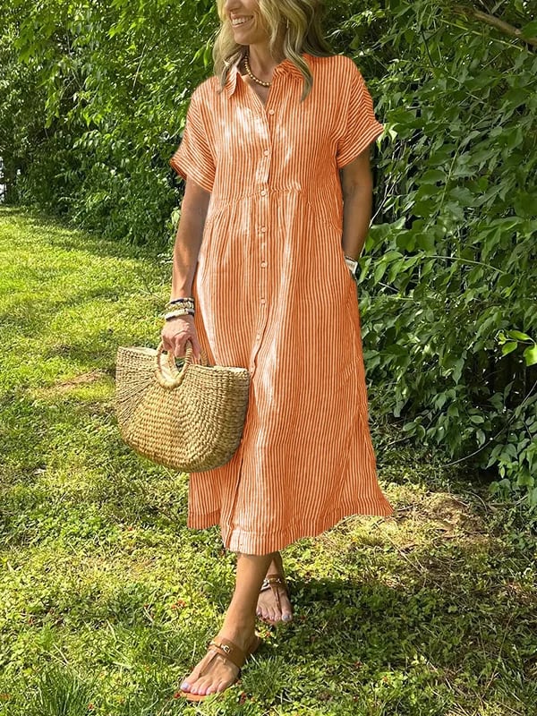 Theresa | Midi-Hemdblusenkleid in Streifen mit Knopfleiste