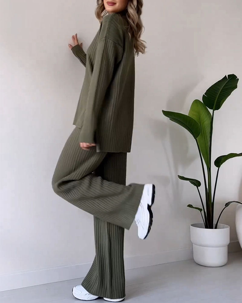 Alisa | Geripptes Strick-Hausanzug-Set