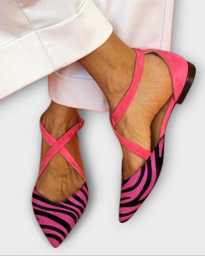 Lorelei | Ballerinas mit Zebradruck und gekreuzten Riemchen