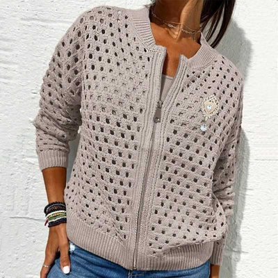 Yvonne | Zip-Up-Jacke mit gehäkelter Openwork-Struktur