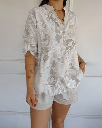 Cornelia | Blumenbluse mit Paillettenverzierung