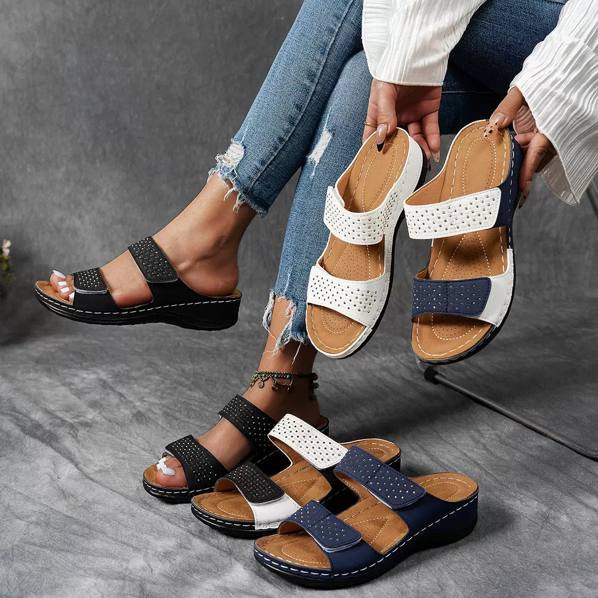 Cäcilia | Komfortable Keilsandalen mit geformter Sohle und verstellbaren Riemen