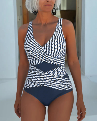 Agathe | Einteiler mit Criss-Cross-Front und geometrischem Print