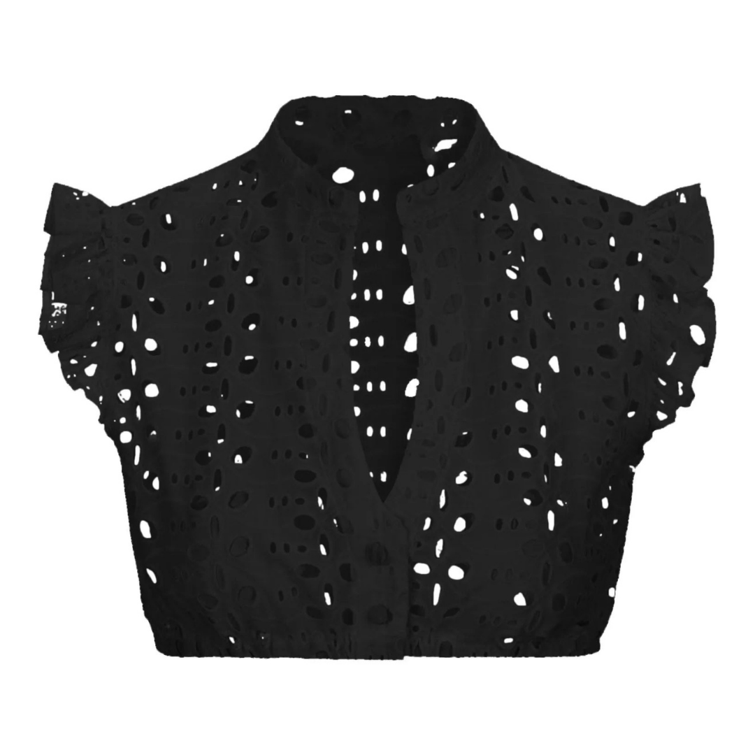 Helene | Schwarze Lochspitzen-Kurzbluse