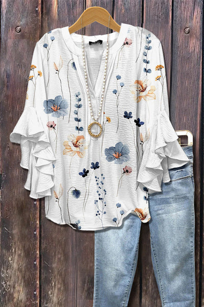 Malve | Rüschenbluse mit botanischen Mustern