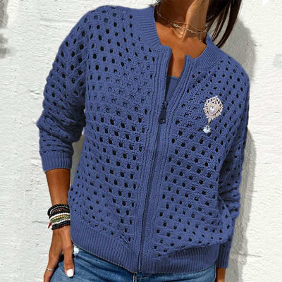 Yvonne | Zip-Up-Jacke mit gehäkelter Openwork-Struktur