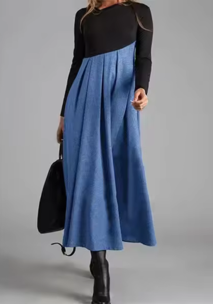 Karin | Asymmetrisches Midikleid mit Farbblöcken