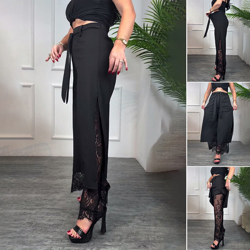 Elisabeth | Palazzo-Hose mit durchsichtigen Spitzeinsätzen