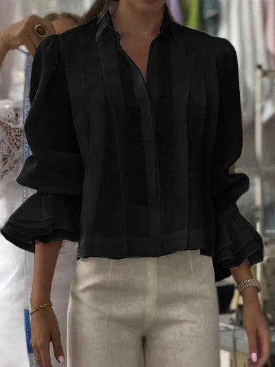Riva | Baumwollbluse mit Plissees und Volantärmeln