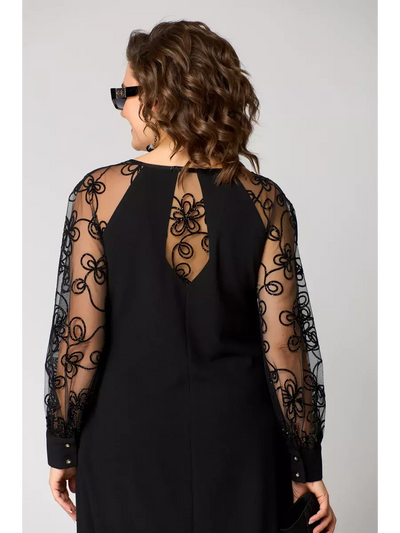 Emma | Midikleid in A-Linie mit bestickten transparenten Ärmeln