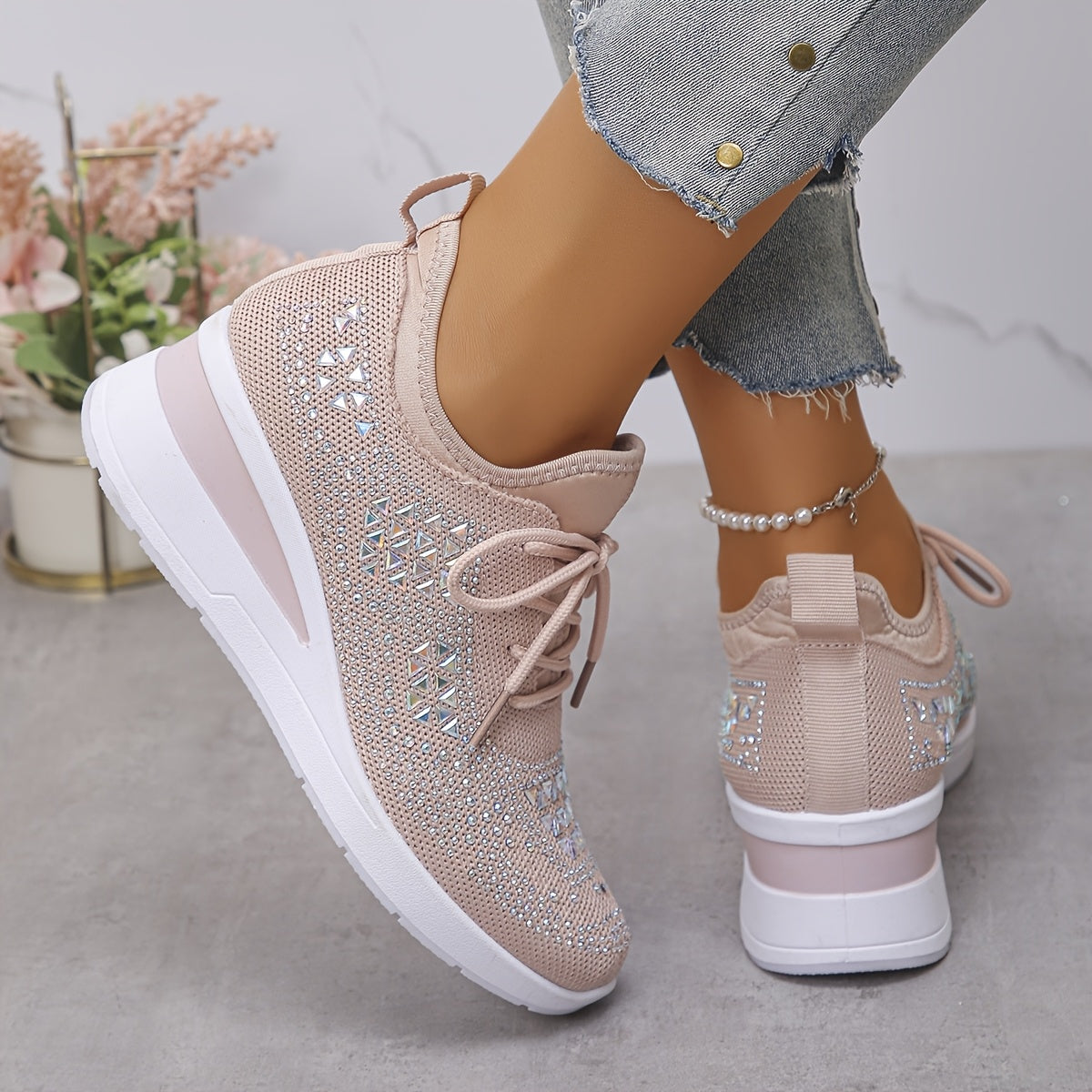 Svenja | Damen-Plateau-Sneaker mit Strasssteinen