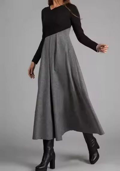 Karin | Asymmetrisches Midikleid mit Farbblöcken