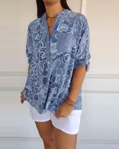 Cornelia | Blumenbluse mit Paillettenverzierung