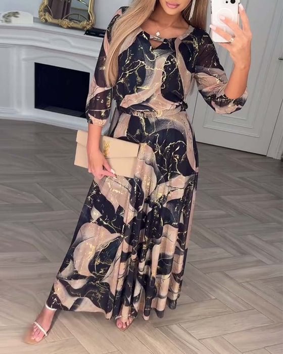 Clemensia | Fließendes Maxikleid mit abstraktem Marmordesign