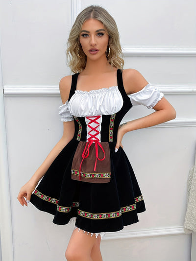 Elena | Schulterfreies Schwarzes Dirndl Kleid für Oktoberfest