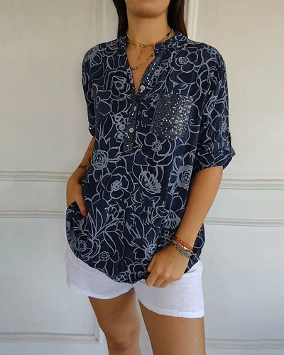 Cornelia | Blumenbluse mit Paillettenverzierung
