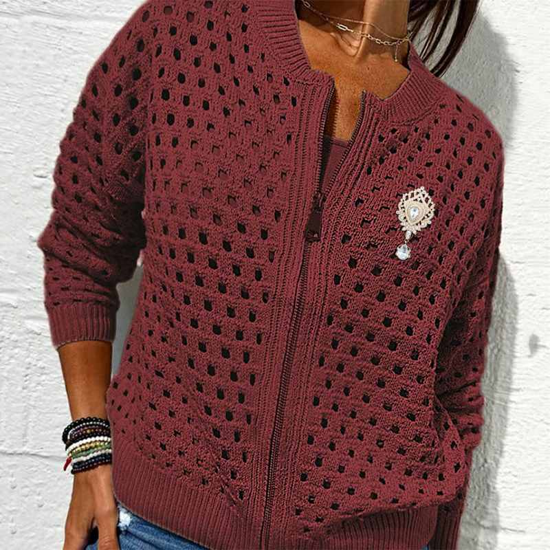 Yvonne | Zip-Up-Jacke mit gehäkelter Openwork-Struktur