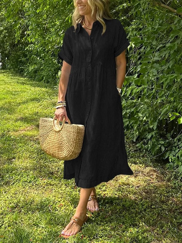 Theresa | Midi-Hemdblusenkleid in Streifen mit Knopfleiste