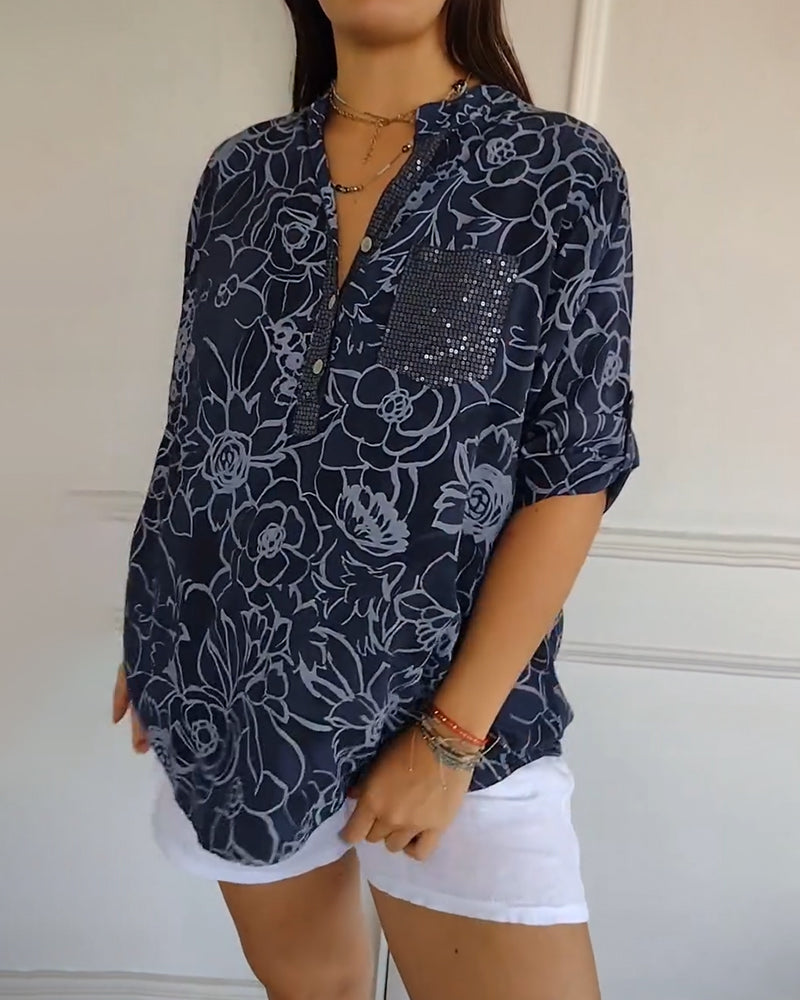 Cornelia | Blumenbluse mit Paillettenverzierung