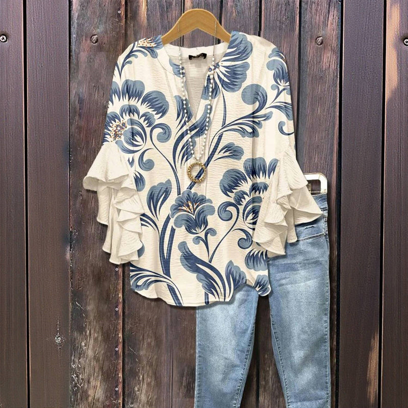 Malve | Rüschenbluse mit botanischen Mustern