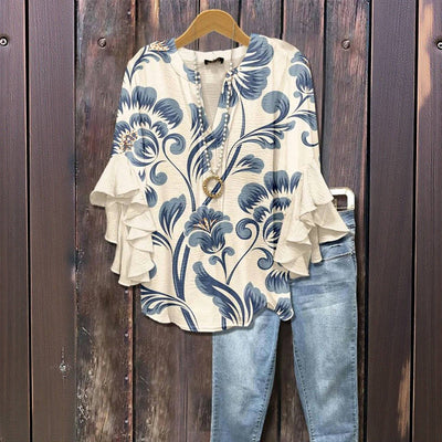 Malve | Rüschenbluse mit botanischen Mustern