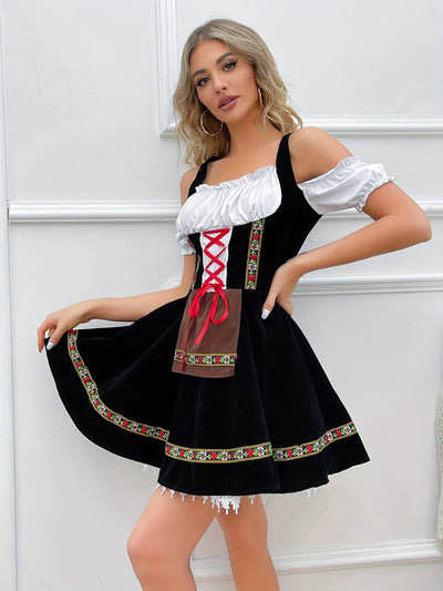 Elena | Schulterfreies Schwarzes Dirndl Kleid für Oktoberfest