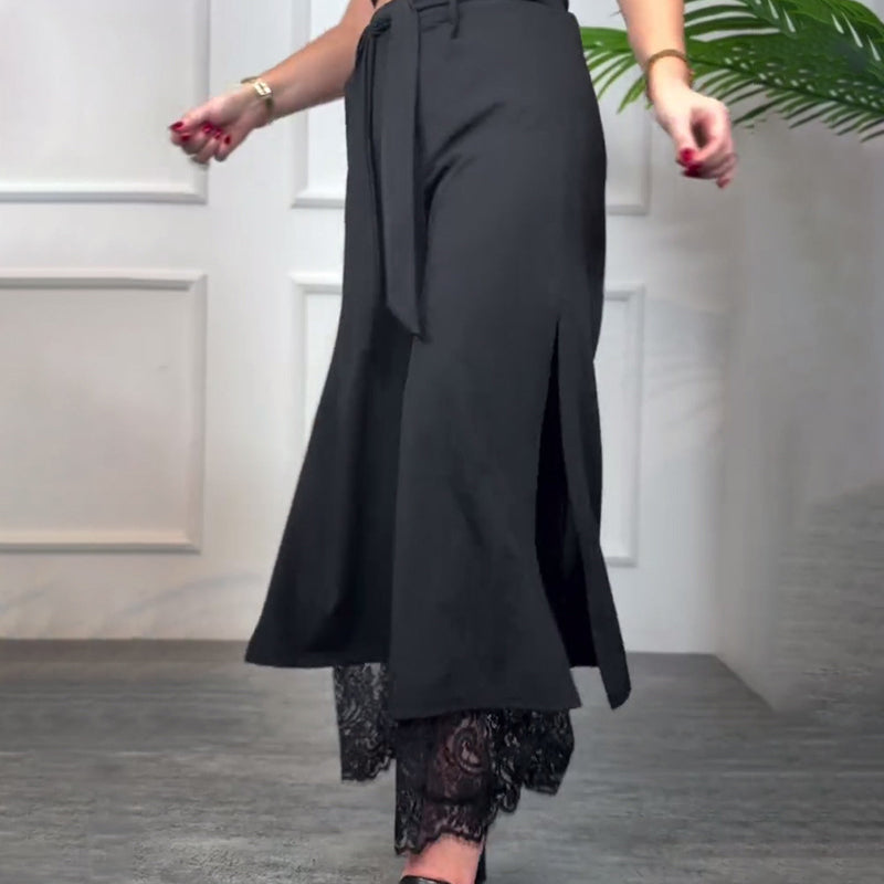 Elisabeth | Palazzo-Hose mit durchsichtigen Spitzeinsätzen