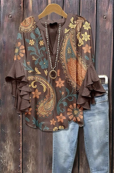 Malve | Rüschenbluse mit botanischen Mustern