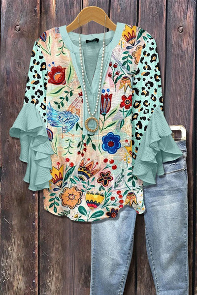 Malve | Rüschenbluse mit botanischen Mustern