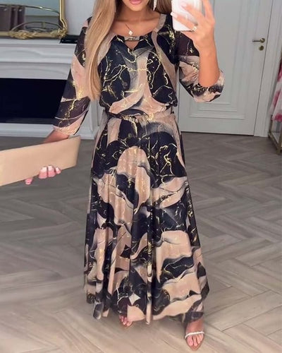 Clemensia | Fließendes Maxikleid mit abstraktem Marmordesign