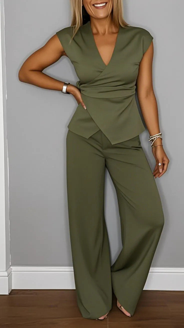 Käthe | Zweiteiliges Set mit Wickelbluse und Hose mit weiter Beinlinie