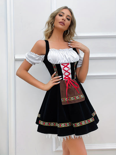 Elena | Schulterfreies Schwarzes Dirndl Kleid für Oktoberfest