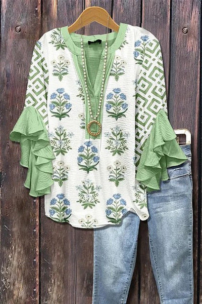 Malve | Rüschenbluse mit botanischen Mustern