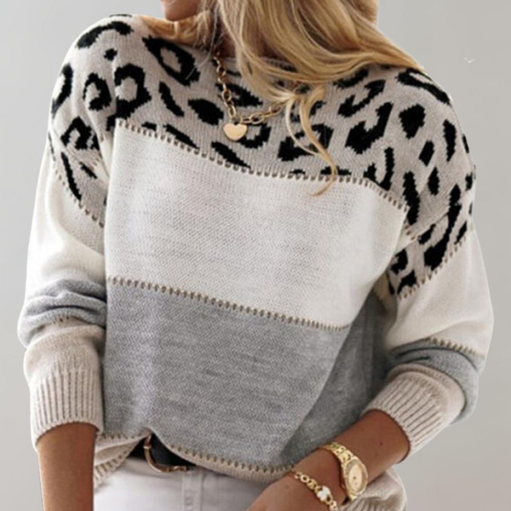 Luzia | Gestrickter Pullover mit Leopardenmuster