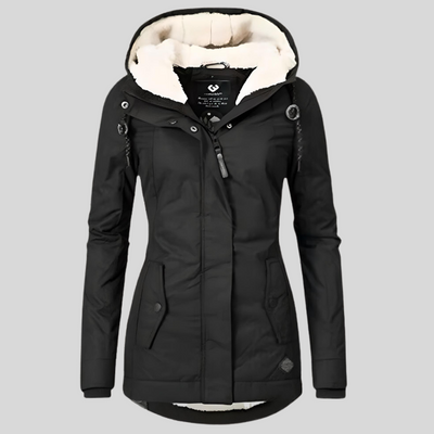 Mirja | Lange Jacke mit Kapuze und Kunstfellfutter