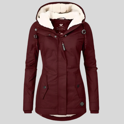 Mirja | Lange Jacke mit Kapuze und Kunstfellfutter