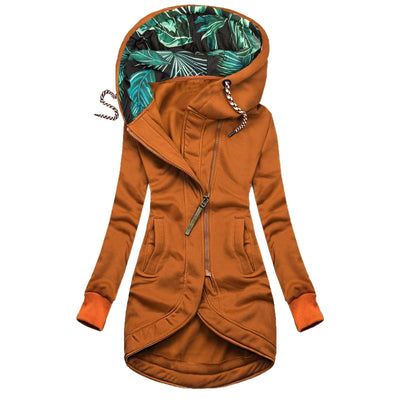Carolin | Jacke in mittlerer Länge mit botanisch bedruckter Kapuze