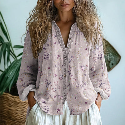 Juna | Vintage-Bluse mit Blatt- und Blumenmuster