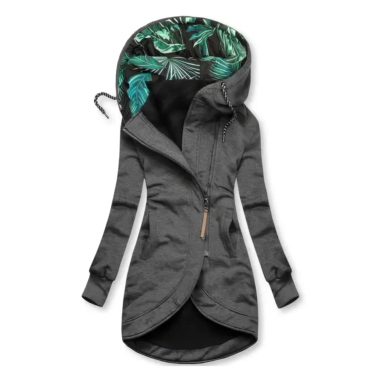 Carolin | Jacke in mittlerer Länge mit botanisch bedruckter Kapuze